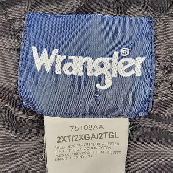 Wrangler Shirt‎ Jacket Mens 2XLT Blue Plaid Quilted Flannel Western Pearl Snap - Picture 2 of 6